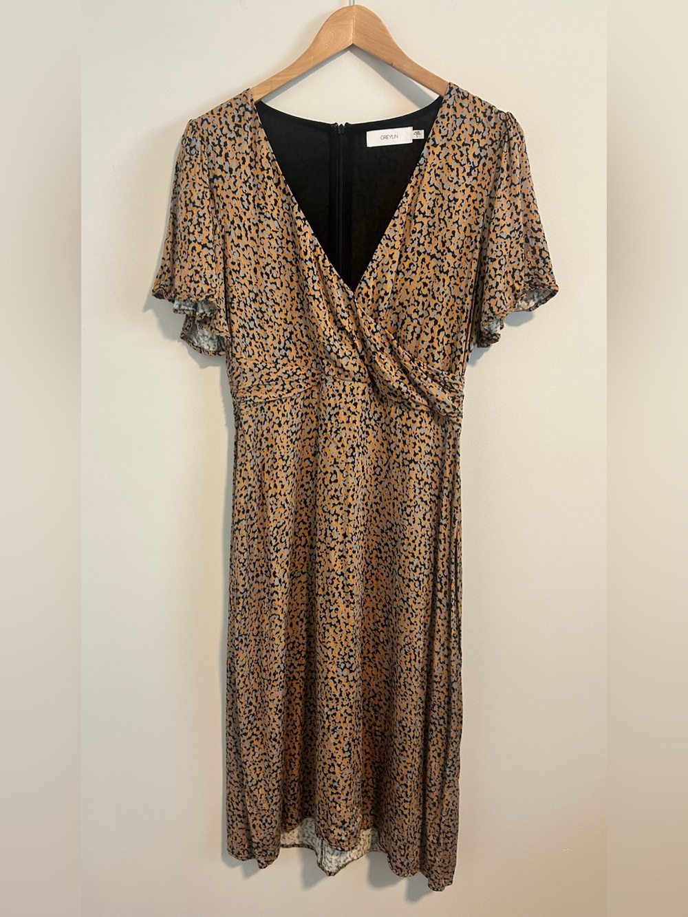 Greylin Anthropologie Abstract Animal Print Flutter Sleeve Dress, Size Small